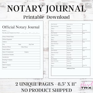 Notary Journal Printable Template: Public Signing Agent Record Book (Instant Download)