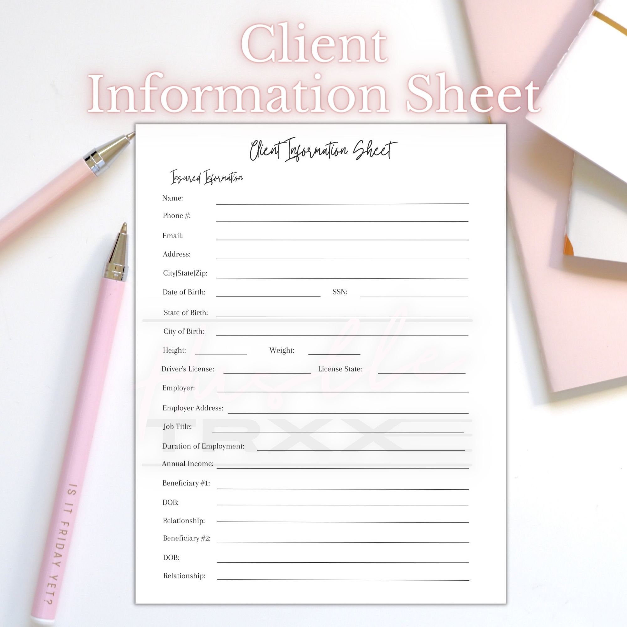 Client Information Sheet Client Forms Insurance - Etsy