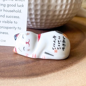 Lucky Cat, sleeping cat, Japanese Maneki Neko waving cat, good luck gift, Business Success, fortune gift, lucky cat statue