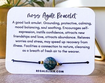 Moss Agate Bracelet | good luck amulet | attract abundance | handmade minimalist jewelry