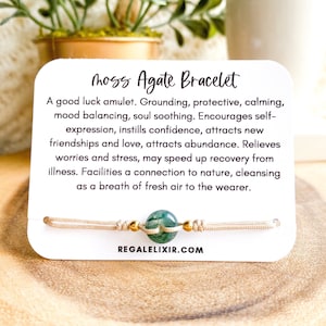 Moss Agate Bracelet  Adjustable  Unisex  string bracelet