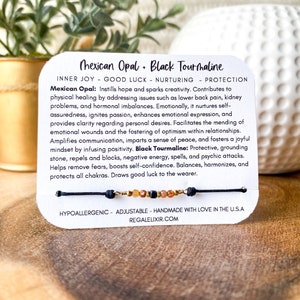 mexican opal bracelet, black tourmaline bracelet, mexican bracelet, genuine mexican opal, mexican opal jewelry, azabache bracelet