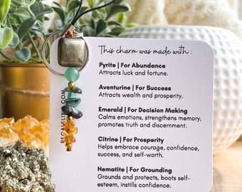 Attract abundance keychain prosperity success money drawing crystal protection grounding  Aventurine Pyrite Tiger’s eye black onyx