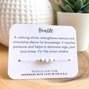 Howlite bracelet, Anxiety Bracelet adjustable, Crystal Healing Gemstone Bracelet, Minimalistic string bracelet, crystals for rage and anger