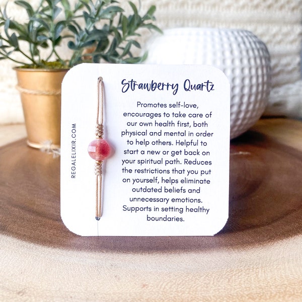 strawberry quartz bracelet, spiritual protection gift, dainty bracelet, healing crystal yoga bracelet, minimalist bracelet