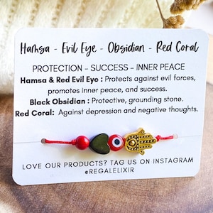 Hamsa Evil eye bracelet | Hand of Fatima | pulsera roja good luck red | Black Obsidian bracelet | red coral | red string bracelet