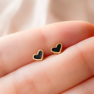 Tiny heart earrings screw back earrings | surgical steel tiny black heart earrings | hypoallergenic screw back cartilage earrings