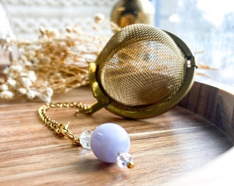 Crystal Tea Infuser | Blue Lace Agate Tea Infuser | Tea infuser with crystal | Tea strainer | Tea ball with crystals GIFT for tea lover