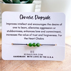 Chrome Diopside Bracelet, adjustable Crystal Bracelet,  Energy healing bracelet, crystal string bracelet, chrome dipside