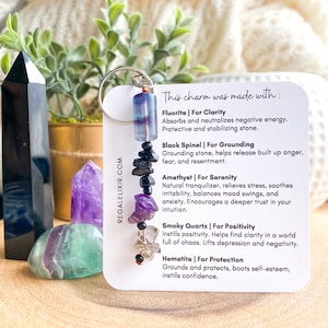 Empath protection | Crystal for Empaths | Fluorite keychain | ONYx keychain |  crystal protection grounding | Amethyst keychain
