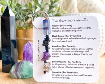 Empath protection | Crystal for Empaths | Fluorite keychain | ONYx keychain |  crystal protection grounding | Amethyst keychain