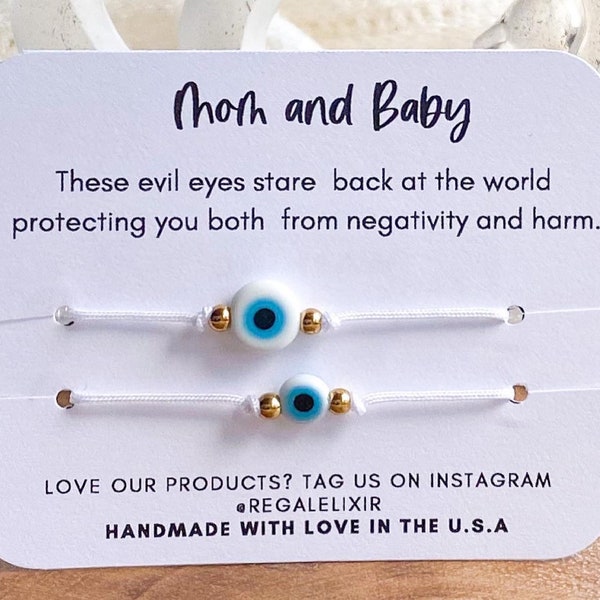 Mom and Baby Evil Eye bracelet |  adjustable Baby Toddler Kid bracelet Baby Protection Bracelet Mal de ojo Nazar string bracelet OCEAN
