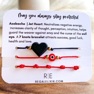 Pulsera Red Evil eye / Pulsera corazón Azabache / Mal de ojo / 7 nudos PULSERA / PULSERA DE 7 nudos / Dama de honor presente