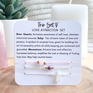 Atrair pulseira de amor | Pulseira de quartzo rosa Pulseira de rubi Pedra da lua Poção do amor joias minimalistas | feitiço de amor | magia do amor