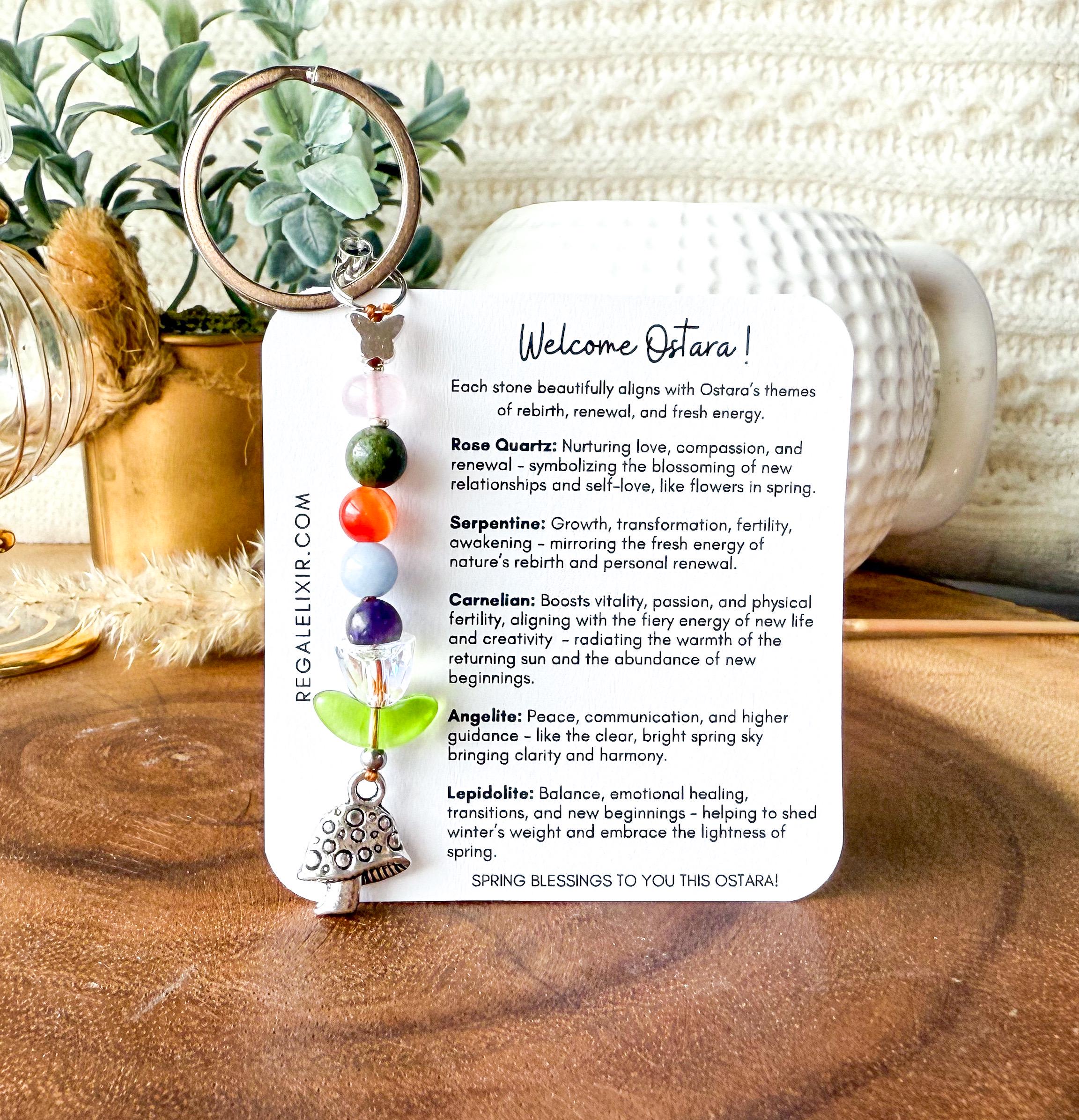Ostara Crystal Charm: Rose Quartz, Carnelian, Serpentine