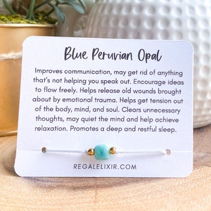 Blue Peruvian Opal Bracelet: Adjustable Meditation Chakra Pulsera