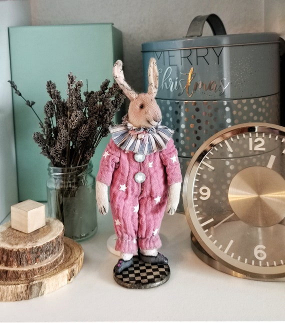 Jouet de lapin de cirque textile, poupée de lapin doux de style vintage,  poupée d'animal en peluche de nounours, décor intérieur, décor de mur,  cadeau pour des femmes -  France