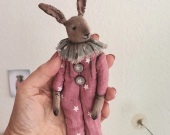Textile circus rabbit toy, vintage style soft bunny doll, teddy stuffed animal doll, interior decor, wall decor, Christmas gift