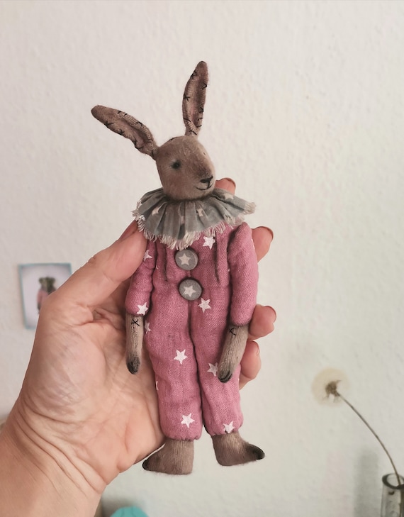 Jouet de lapin de cirque textile, poupée de lapin doux de style vintage,  poupée danimal en peluche en peluche, décoration intérieure, décoration  murale, cadeau de Noël -  France