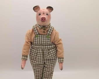 Textile Pig Doll: Vintage Country Style Stuffed Animal Toy