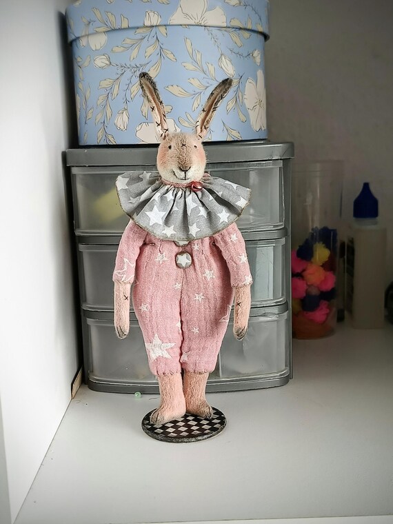 Textile Teddy Rabbit Doll in Vintage Style, Interior Toy on a 