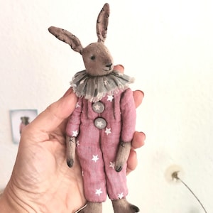 Textile circus rabbit toy, vintage style soft bunny doll, teddy stuffed animal doll, interior decor, wall decor, Christmas gift