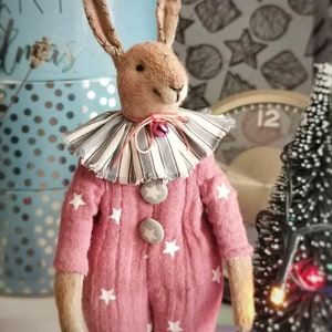 Handmade Circus Rabbit Doll: Vintage Style Flannel Bunny Toy