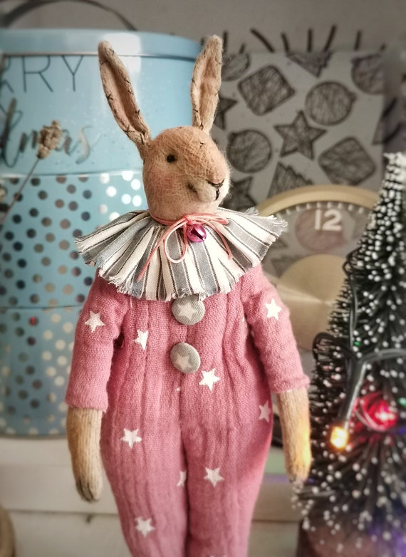 Jouet de lapin de cirque textile, poupée de lapin doux de style vintage,  poupée d'animal en peluche de nounours, décor intérieur, décor de mur,  cadeau pour des femmes -  France