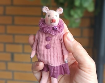 Textile Pig Doll, Vintage Style Interior Toy, 1/12 Scale