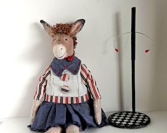 Doll Donkey girl textile interior toy in the vintage style, a gift for a woman.