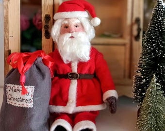 Vintage Style Santa Claus Textile Doll, Christmas Tree Decoration
