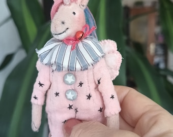 Miniature Unicorn Doll, Rainbow Mane, Pink Circus Outfit, 1/12 Scale