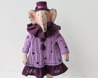 Textile Elephant Doll, Vintage Style Miniature, 1/12 Scale