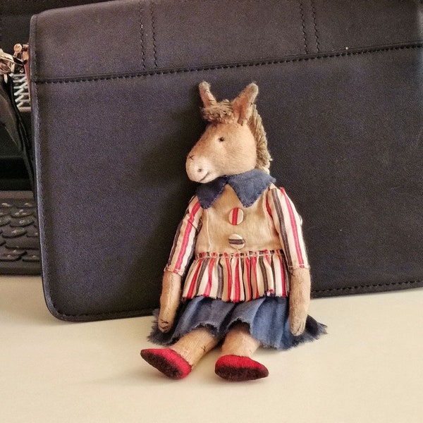 Doll Donkey girl textile interior toy in the vintage style, a gift for a woman.