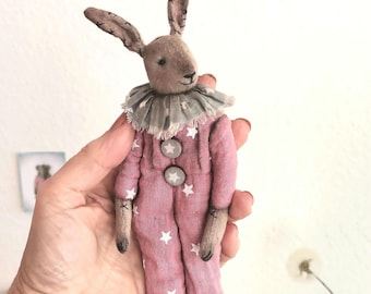 Vintage Style Circus Rabbit Toy: Handmade Flannel Bunny Doll