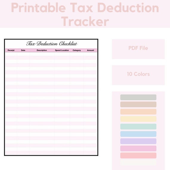 Printable Tax Deduction Tracker Business Tax Log Online | Etsy