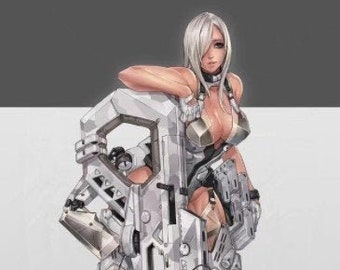 Female Robot Fighter Gunner Fantasy Resin Kit Model Unassembled Unpainted Figure Scale 1-24