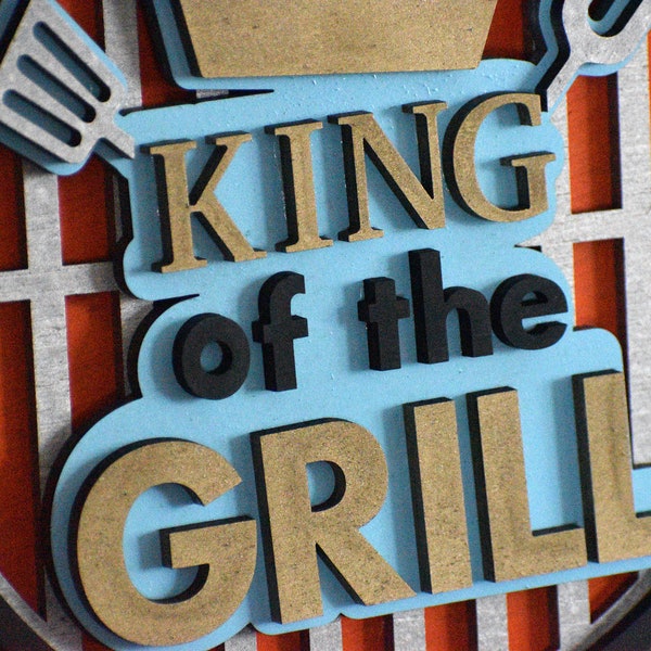 King of the Grill BBQ sign/ BBQ wood cut sign/Hand painted outdoor BBQ sign/Bbq patio sign/Backyard barbeque sign