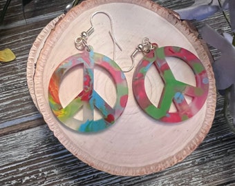 Peace sign earring/ peace symbol nickel free trendy jewelry/unity dangle earrings