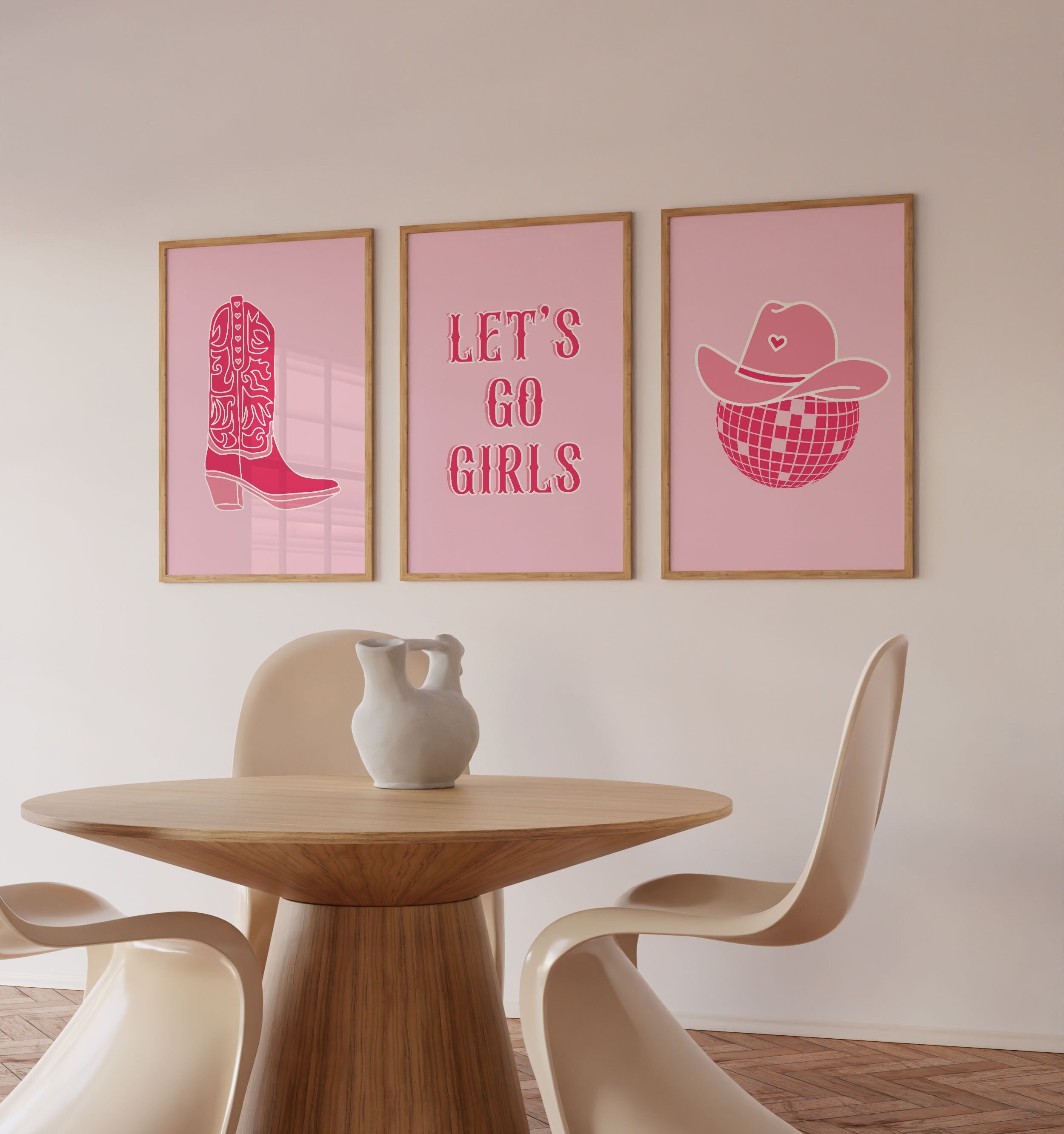 Caterease Beo Prints Retro Cowgirl Art Prints - Set of 3 - DIGITAL DOWNLOAD - Pink Cowboy ...