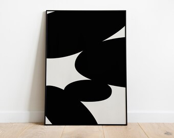 Mid Century Modern Abstract Print, Black and Beige Wall Art (Digital Download)