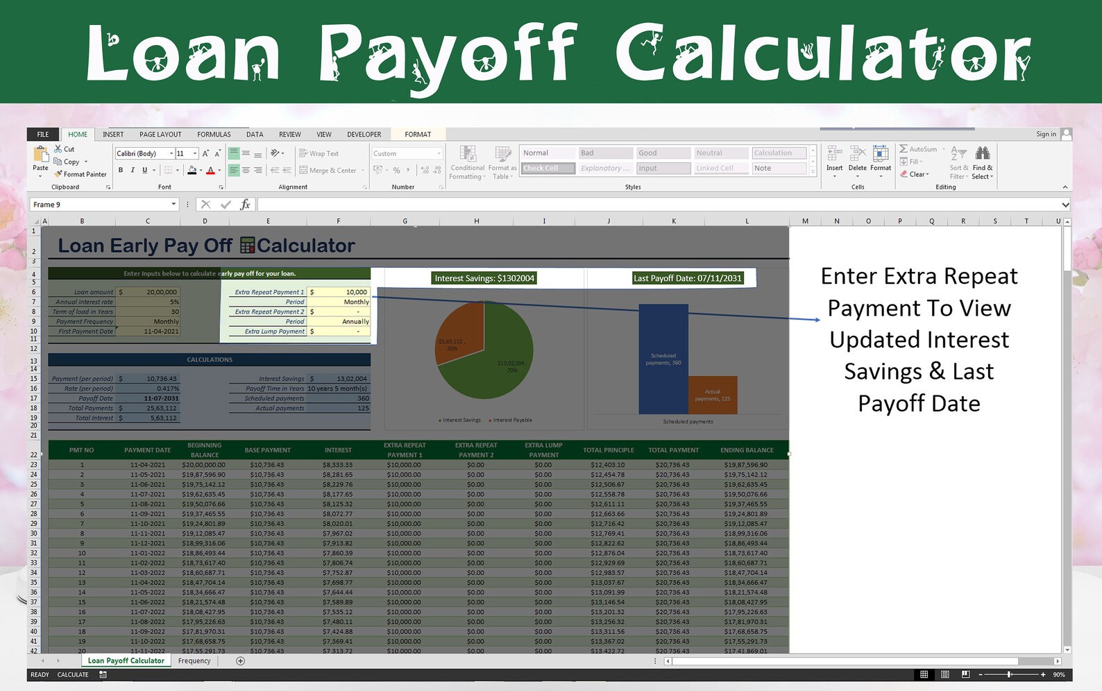 Loan Early Payoff Calculator With Extra Payment Options Etsy