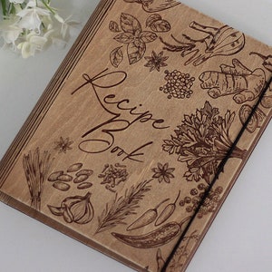 Personalized recipe book, Wooden Binder, Custom Recipes Cookbook, Christmas Gift For Mum