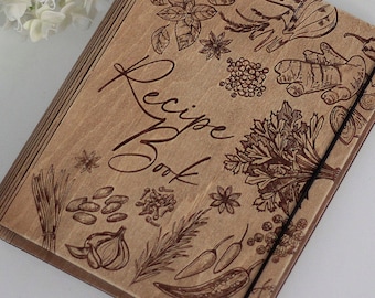 Personalized recipe book, Wooden Binder, Custom Recipes Cookbook, Christmas Gift For Mum