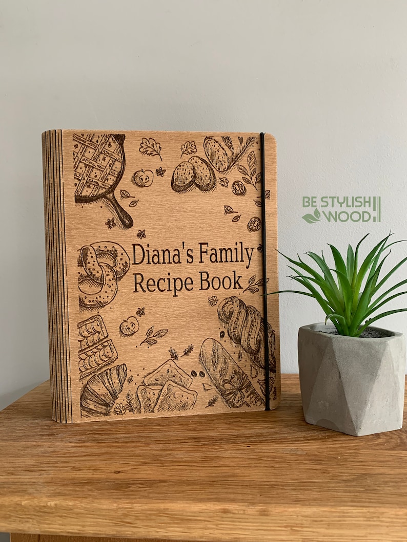 Personalized Wooden Recipe Book Binder Custom Journal Cookbook Etsy