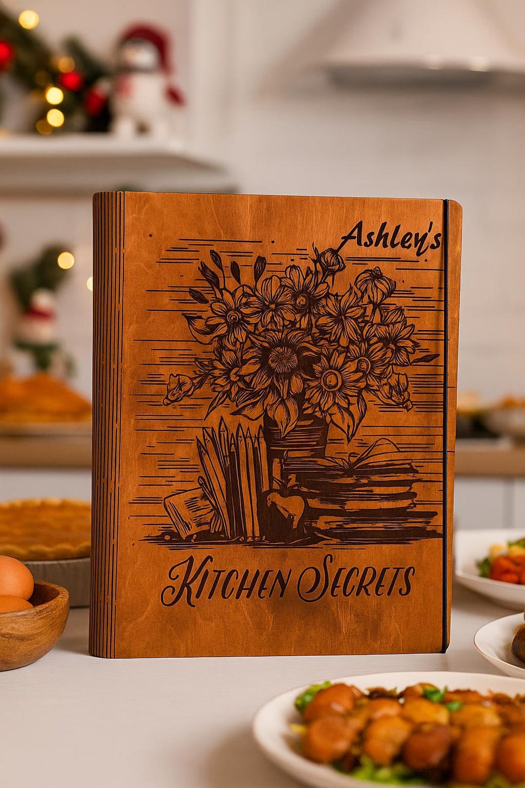 Personalized Wooden Recipe Book: Custom Engraved Cookbook Journal ...
