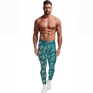 Abstract Teal Jogging Pants, Galaxy Yoga Leggings for Men Men&#39;s Leggings Jeggings Meggings