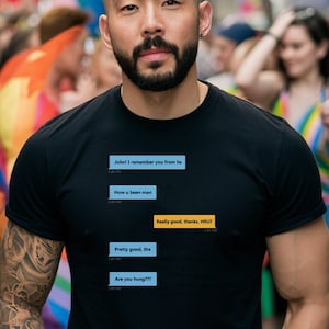 Gay Grindr Hookup Dialogue Shirt, Gay Conversation T-shirt - Sexting Hey, Gay Sex - Gay Dating