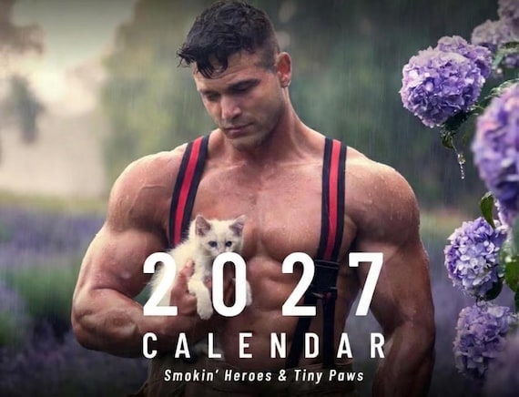 2027 Hunk Firefighter & Kitten Calendar – Gay Gift, Bachelorette Gift