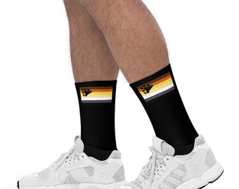 Bear Pride Socks | Subtle Bear Brotherhood Crew Socks | Discreet LGBTQ Pride Apparel | LGBT Bear Gift | Unisex Striped Pride Socks